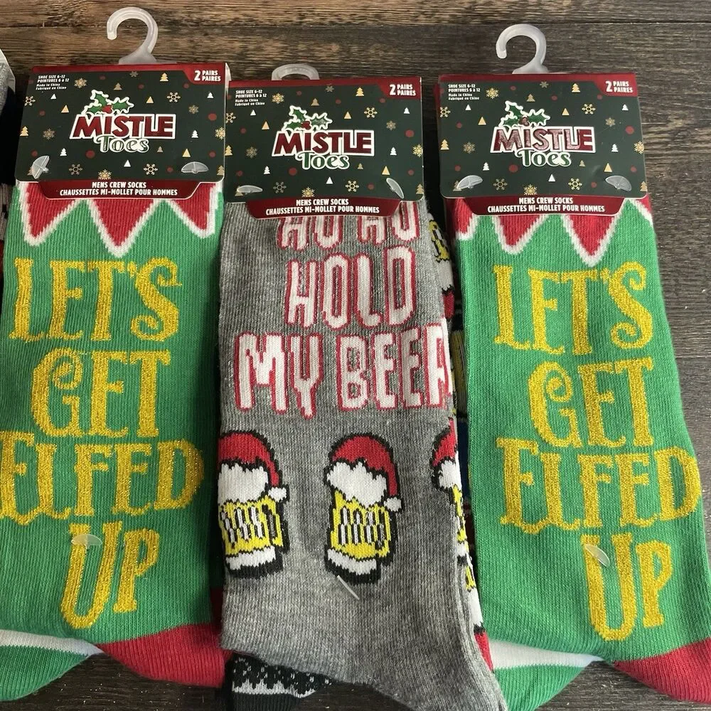 Lot Of Men’s Christmas Socks Funny Naughty & Nice, Elfed Up, Ho Ho Hold My Beer